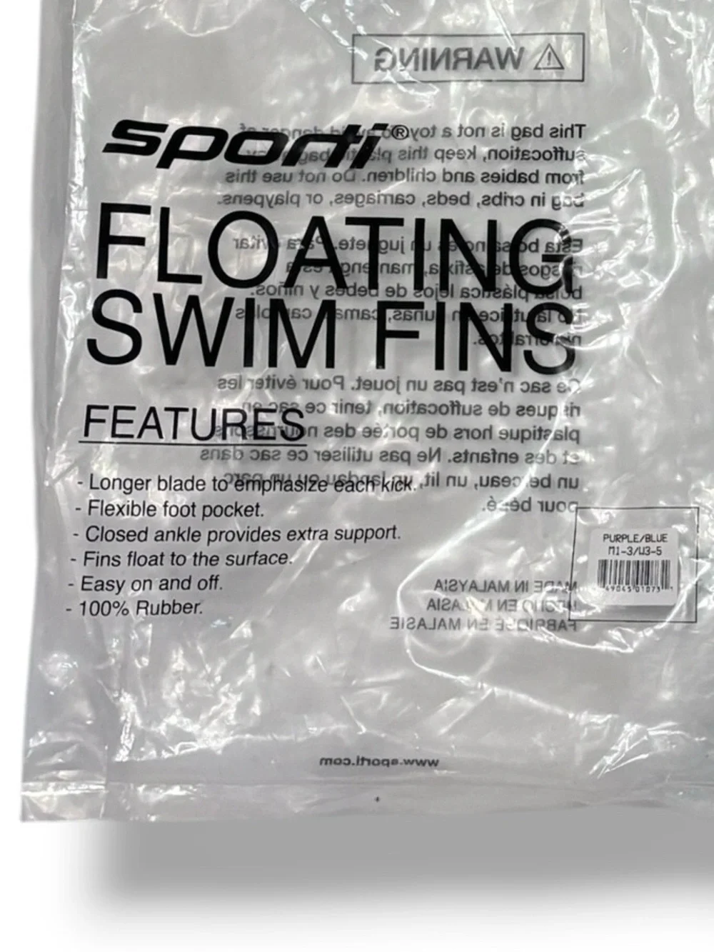 SPORTI Essential Floating Swim Fins Women’s Size 3-5
